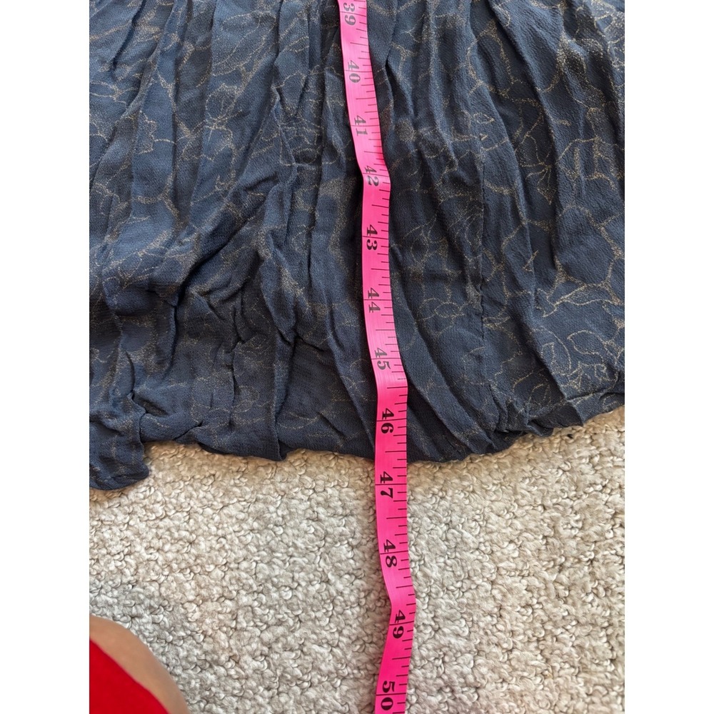 World Market Maxi Dress L/XL Blue Gold Floral Boho Crinkle Sleeveless Tiered - Picture 6 of 8